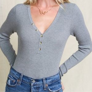 Stretchy Gray V-neck Long Sleeve Henley top